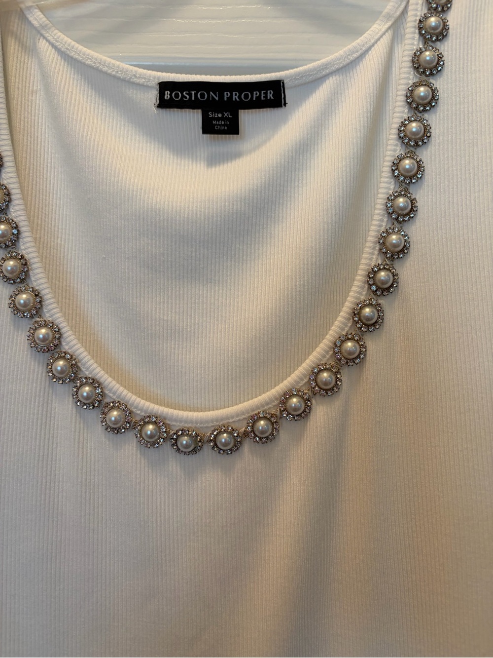 Boston Proper White Embellished Scoop Neck Tank!
